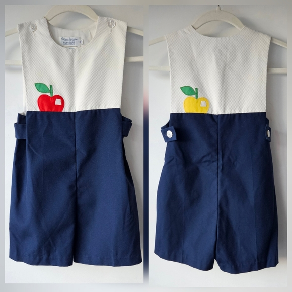 Florence Eiseman For Bergdorf Goodman Vintage Boy's Navy Apple Shortall